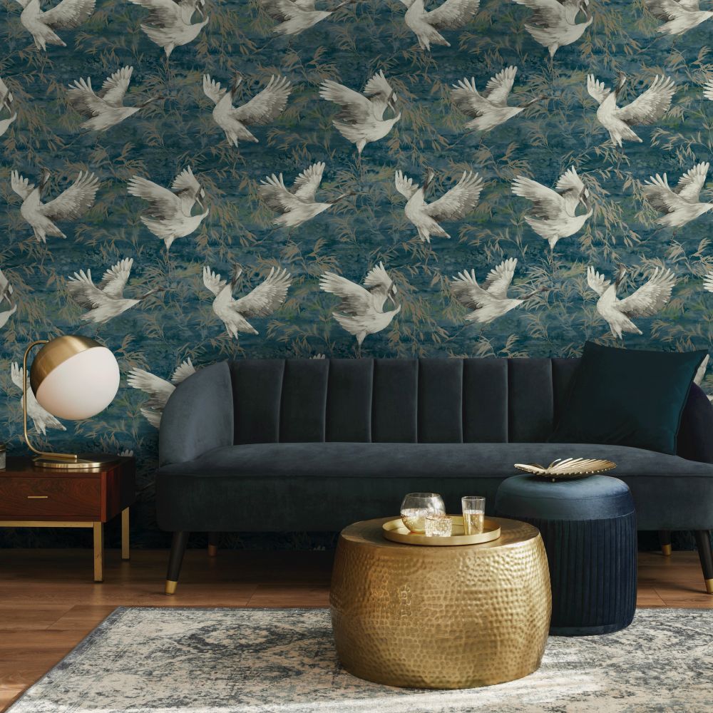 Sarus Wallpaper - Teal - by Albany