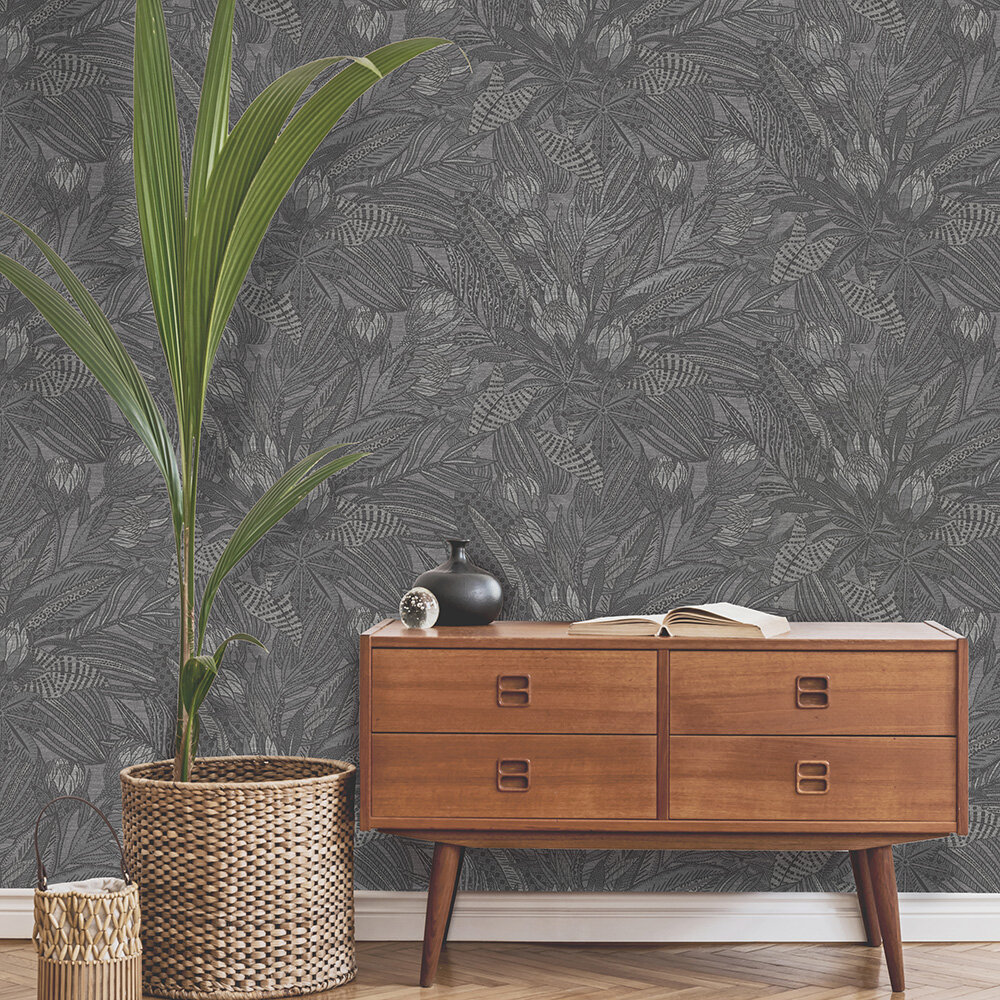 Susara Wallpaper - Charcoal - by Albany