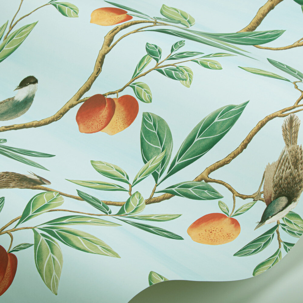 Ella  Wallpaper - Sky/ Fig Leaf/  Nectarine - by Harlequin