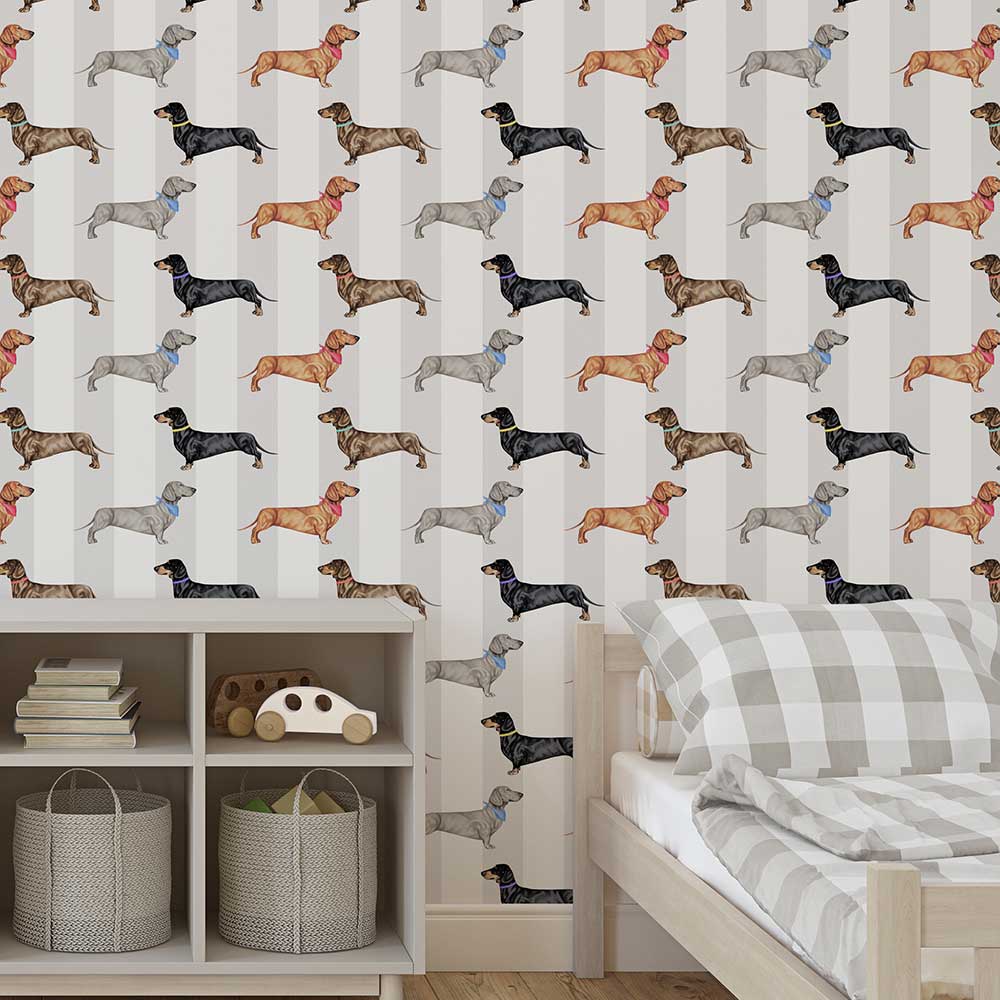 Dachshund Wallpaper - Natural - by Graduate Collection