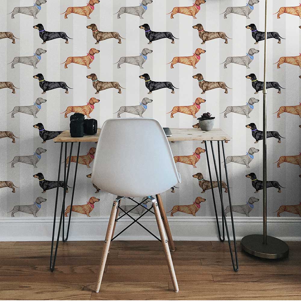 Dachshund Wallpaper - Natural - by Graduate Collection