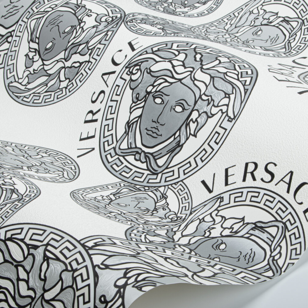 Medusa Amplified Wallpaper - Silver Grey - by Versace
