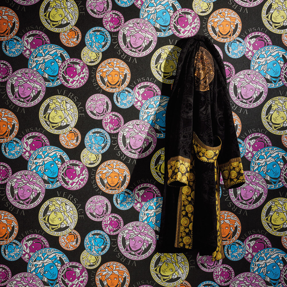 Medusa Amplified Wallpaper - Multicoloured / Black - by Versace