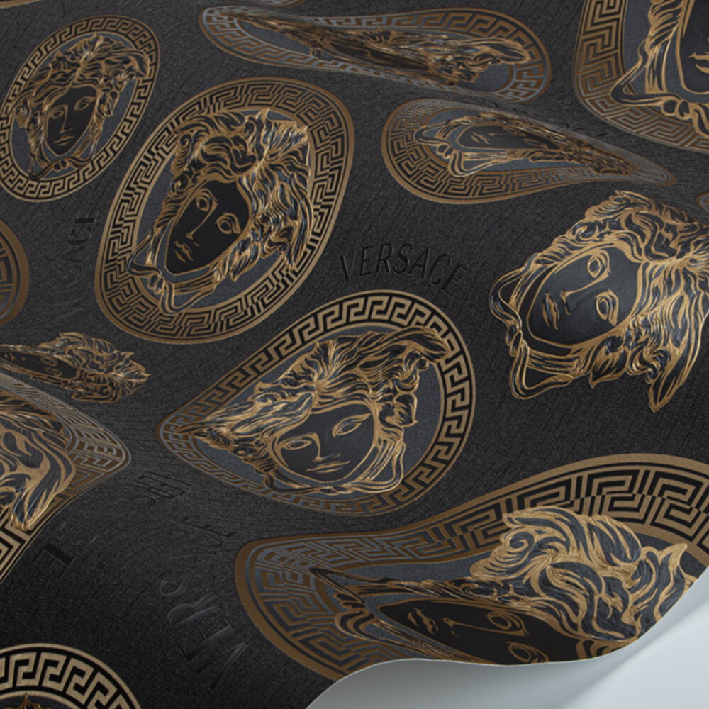Medusa Amplified Wallpaper - Charcoal - by Versace
