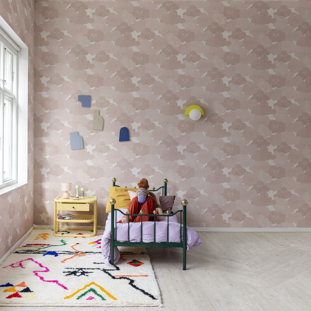Happy Clouds Wallpaper - Pink - by Rebel Walls
