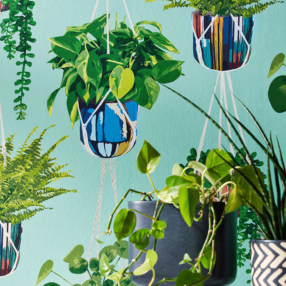 Houseplant Wallpaper - Cerulean Twist - by Ohpopsi
