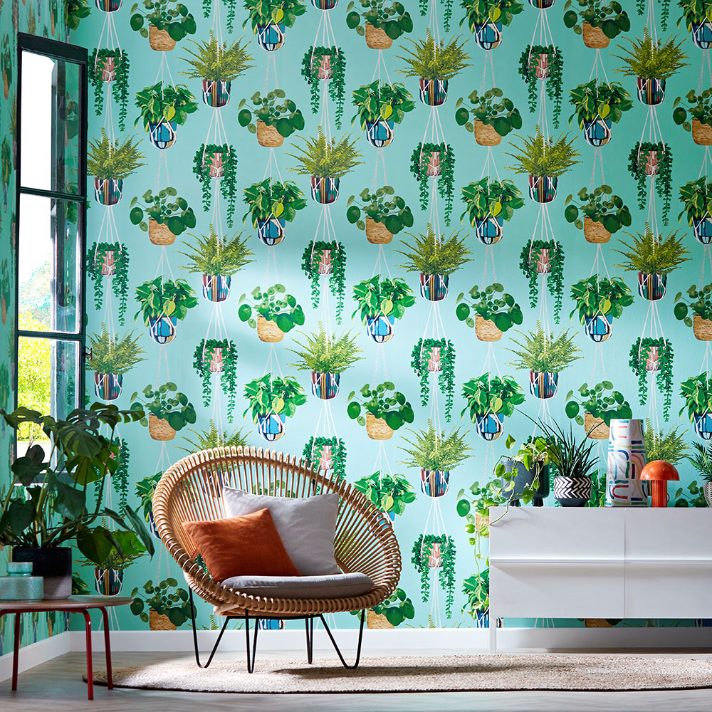 Houseplant Wallpaper - Cerulean Twist - by Ohpopsi