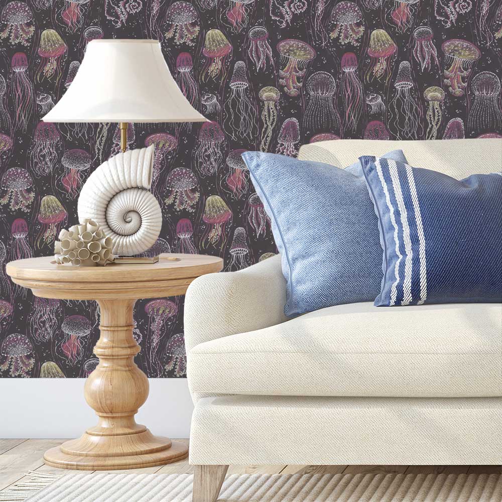 Jellyfish Wallpaper - Dark Purple - by Kerry Caffyn