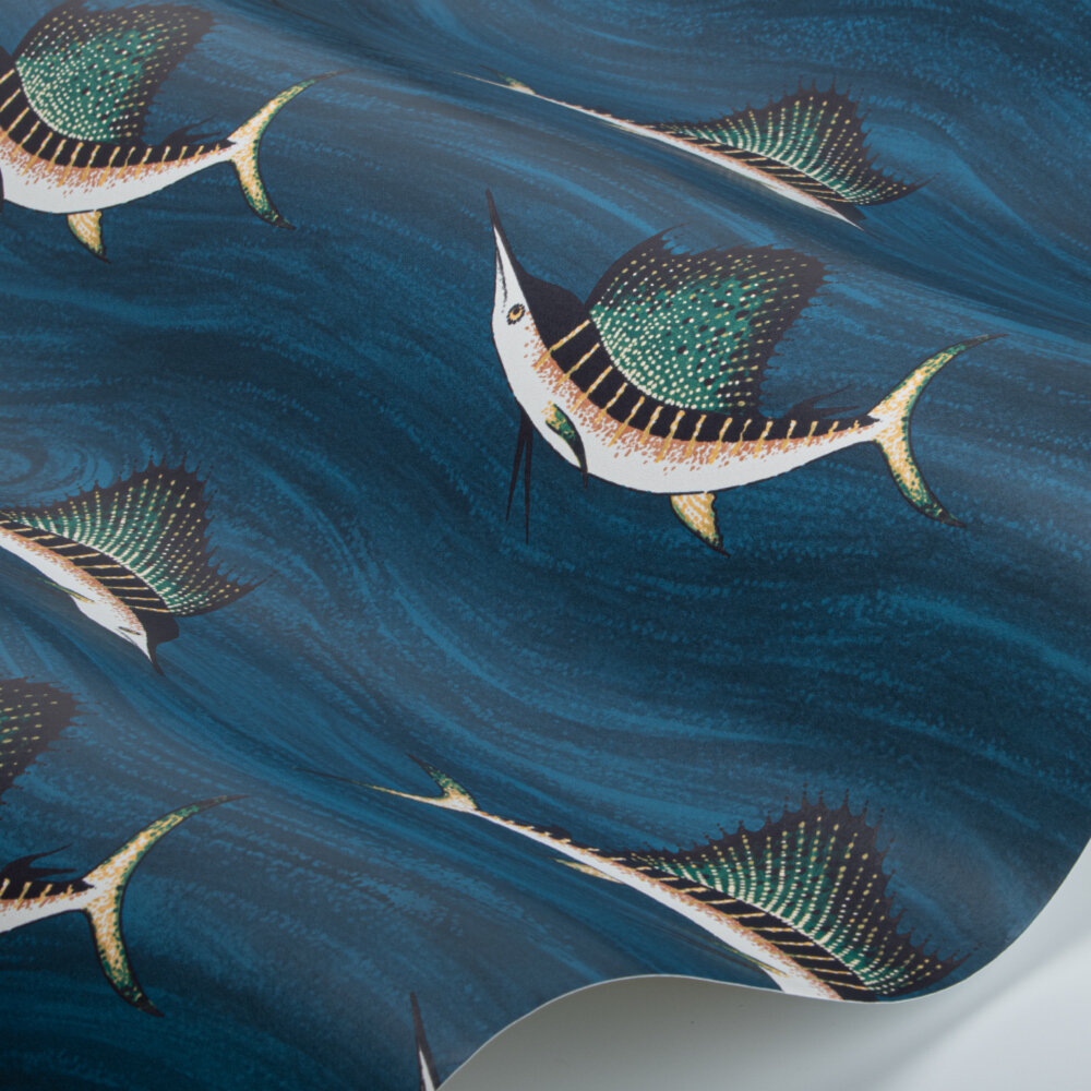 Swordfish Wallpaper - Blue - by Kerry Caffyn