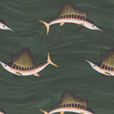 Swordfish Wallpaper - Green - by Kerry Caffyn. Click for more details and a description.