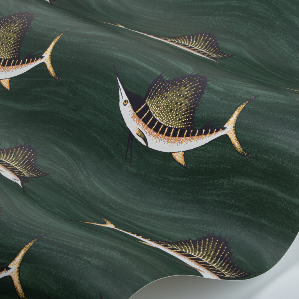 Swordfish Wallpaper - Green - by Kerry Caffyn
