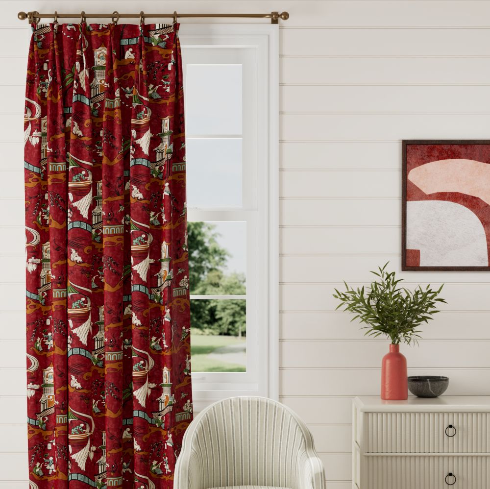 Pagoda River Fabric - Red / Gold - by Sanderson