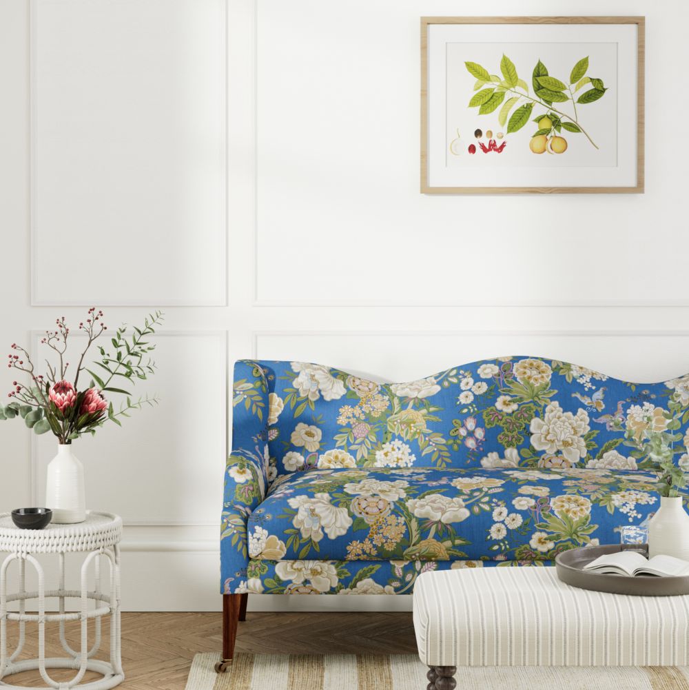 Emperor Peony Fabric - Herbal Blue / Amber - by Sanderson