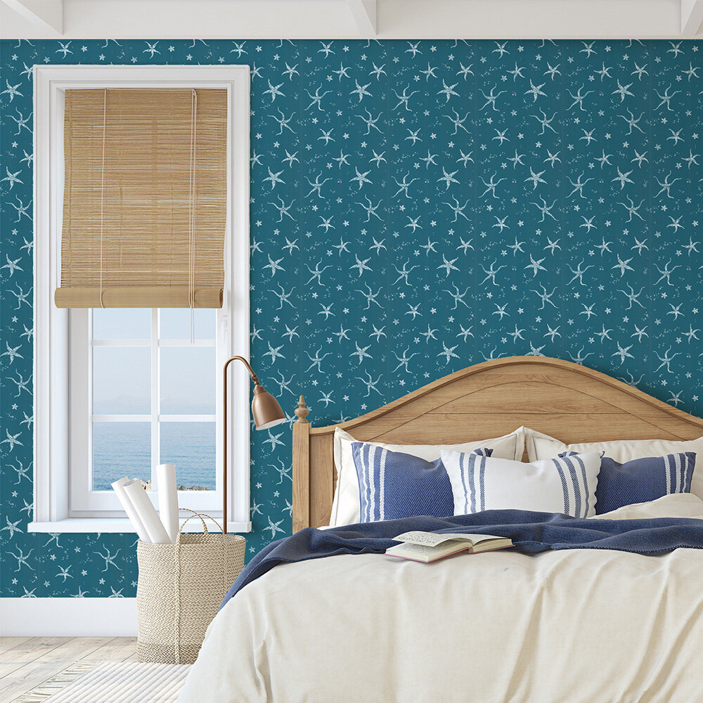 Starfish Wallpaper - Teal - by Kerry Caffyn