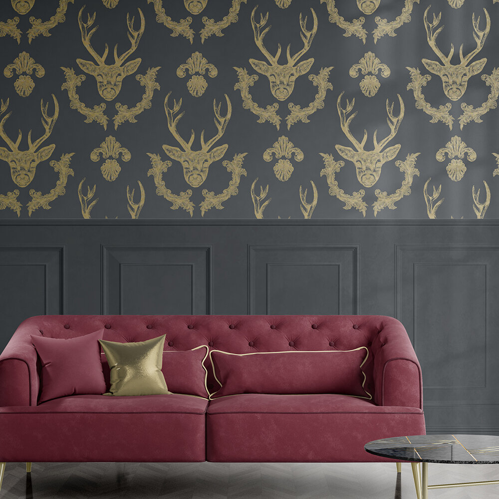 King of the Wood Wallpaper - Charcoal / Gold - by Graduate Collection