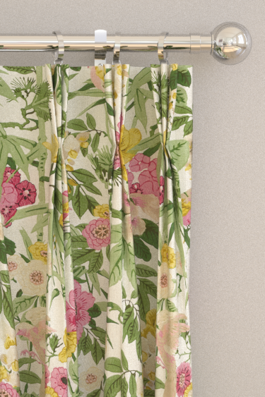 Bamboo & Bird Curtains - Scallion Green / Fushia - by Sanderson. Click for more details and a description.