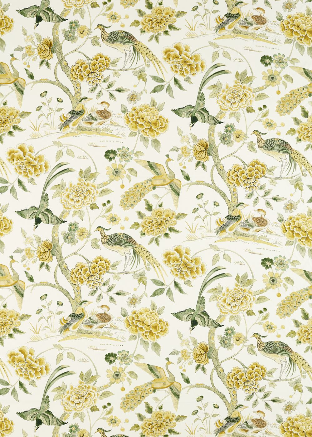 Indienne Peacock Fabric - Gosling Yellow - by Sanderson