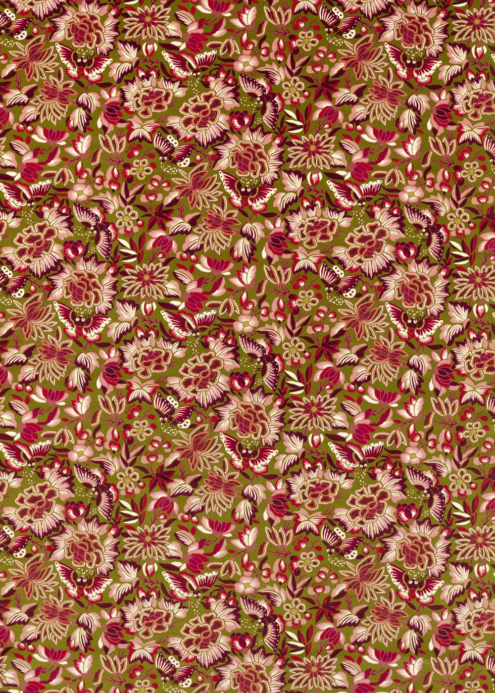 Amara Butterfly Fabric - Olive / Lotus Pink - by Sanderson