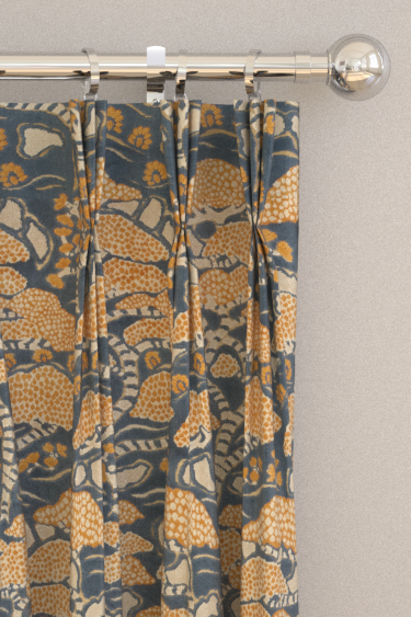 Bonsai & Gingko Velvet Curtains - Midnight / Orange - by Sanderson. Click for more details and a description.