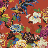 Grand Floral Wallpaper - Vermillion  - by The Design Archives. Click for more details and a description.