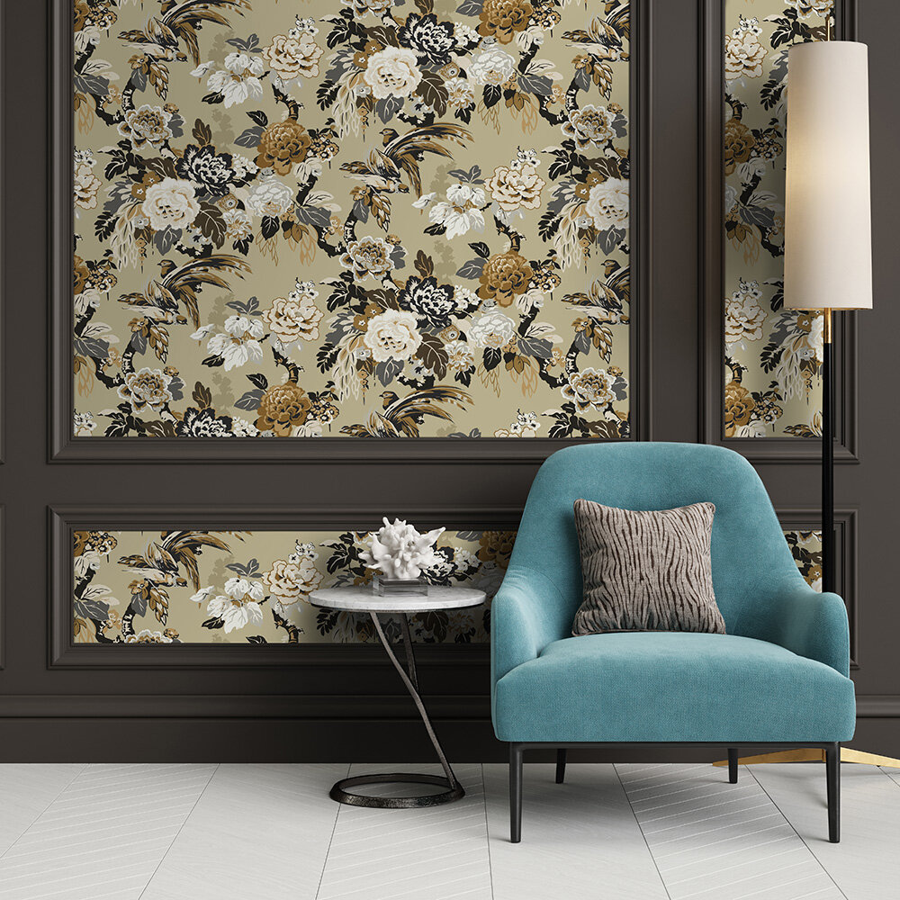 Grand Floral Wallpaper - Mocha  - by The Design Archives