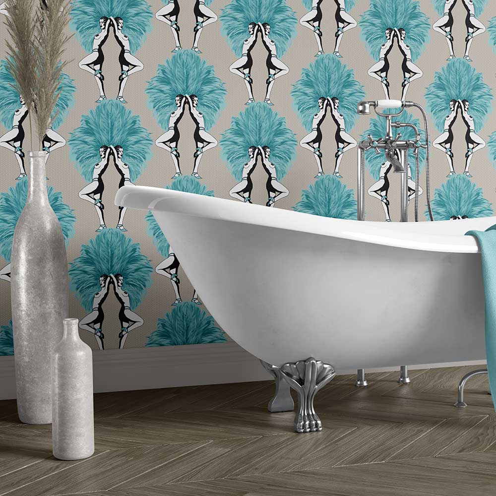 Showgirls Wallpaper - Teal - by Graduate Collection