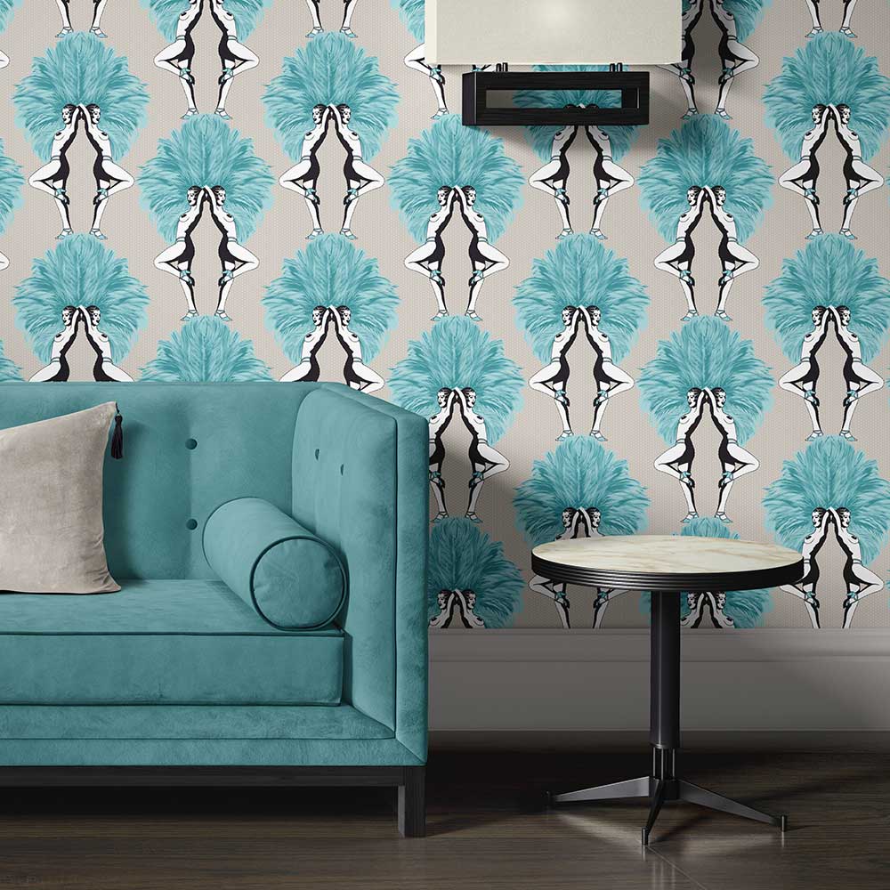 Showgirls Wallpaper - Teal - by Graduate Collection