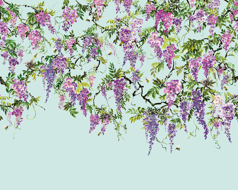 Trailing Wisteria Mural - Amethyst & Sky - by Ohpopsi