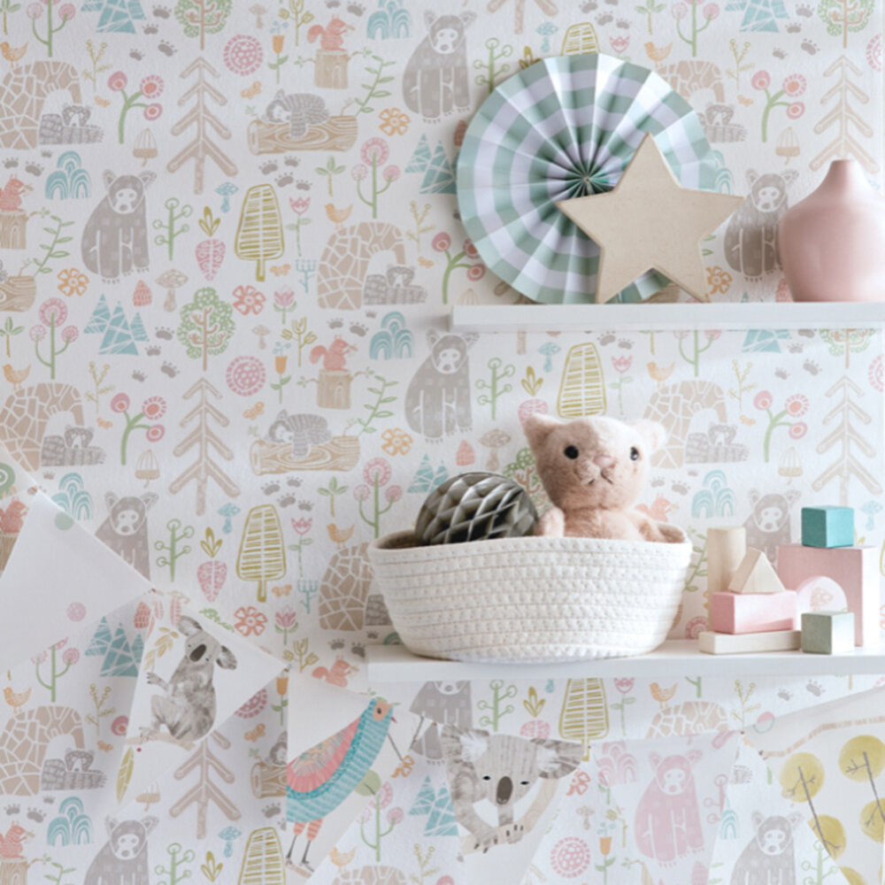 Honeywood Bears Wallpaper - Dove - by Ohpopsi
