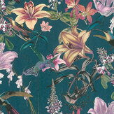Hummingbird Wallpaper - Teal Blue - by Albany. Click for more details and a description.