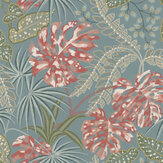 Rousseau Wallpaper - Teal / Coral - by Jane Churchill. Click for more details and a description.