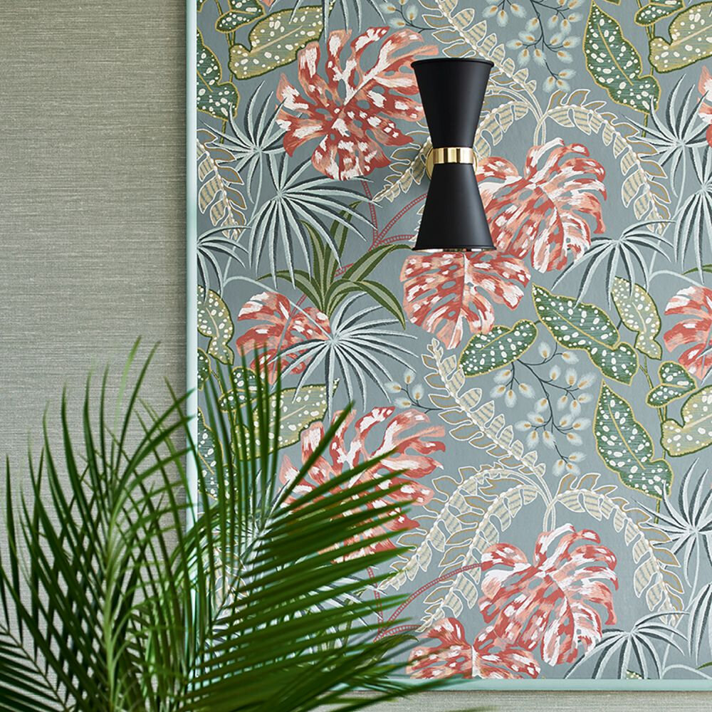 Rousseau Wallpaper - Teal / Coral - by Jane Churchill
