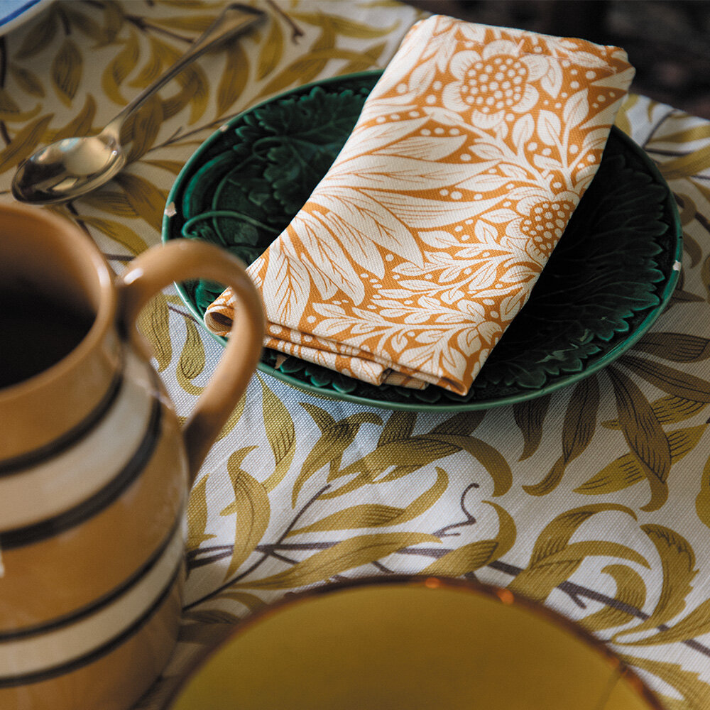 Marigold  Fabric - Cream/ Orange - by Morris