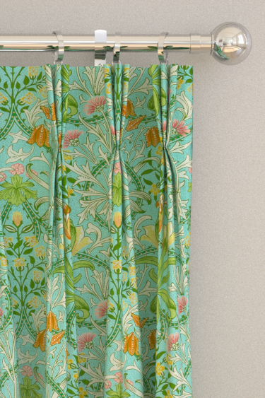 Woodland Weeds  Curtains - Orange/ Turquoise - by Morris. Click for more details and a description.