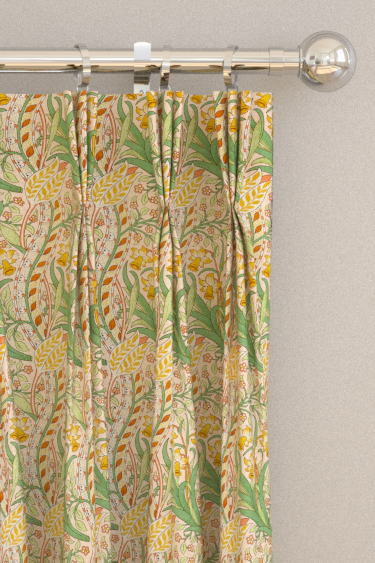 Daffodil  Curtains - Pink/ Leaf Green - by Morris. Click for more details and a description.