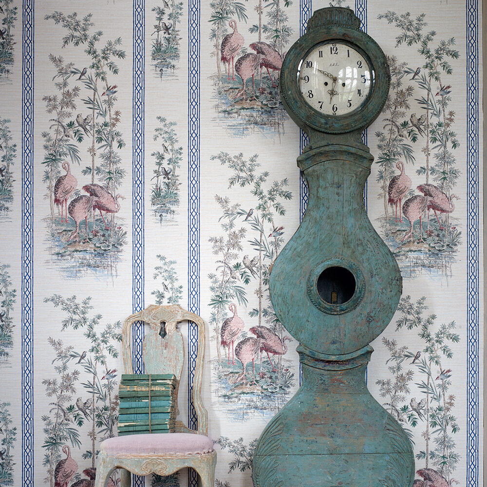 Storks & Thrushes (Sold by the metre) Wallpaper - Tuscan Pink/ Cobalt - by Zoffany