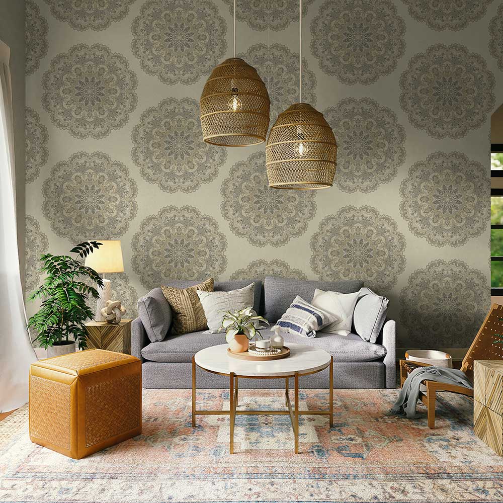 Lace Medallion Wallpaper - Taupe - by Etten