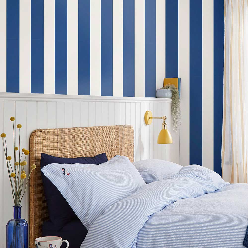 Harborough Stripe Wallpaper - Coast Blue - by Joules