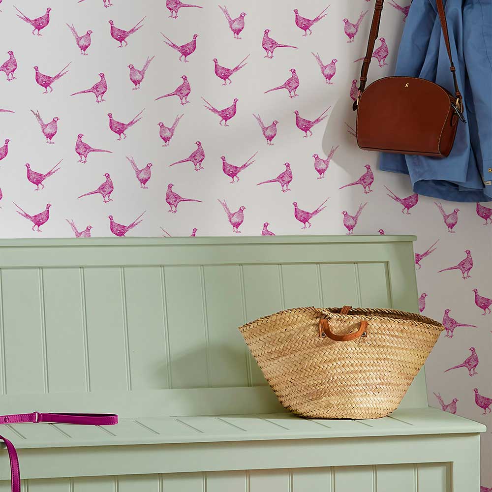 Flirty Pheasants Wallpaper - Truly Pink - by Joules