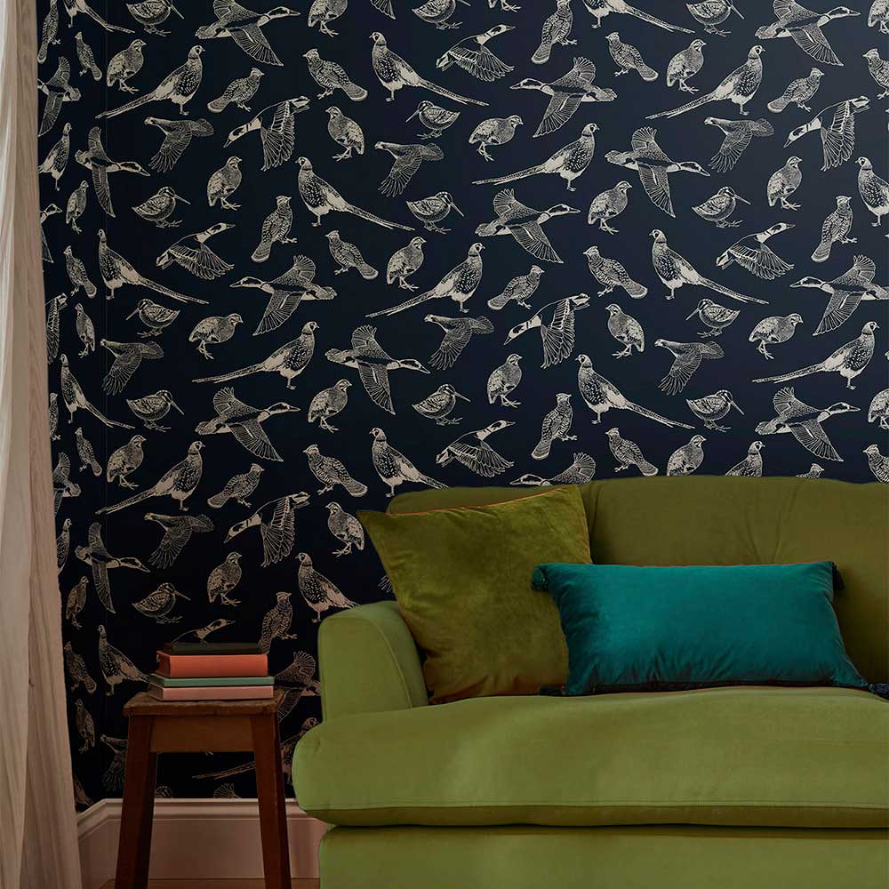 Hunting Birds Wallpaper - French Navy - by Joules
