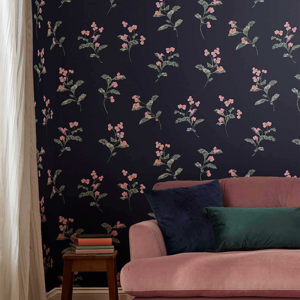 Swanton Floral Wallpaper - Midnight navy - by Joules