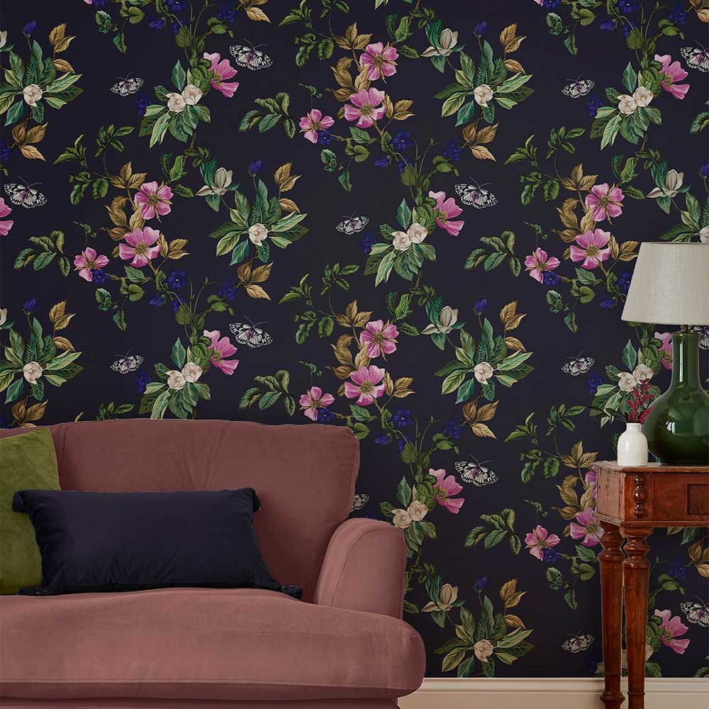 Wakerly Woodland Floral Wallpaper - French Navy - by Joules