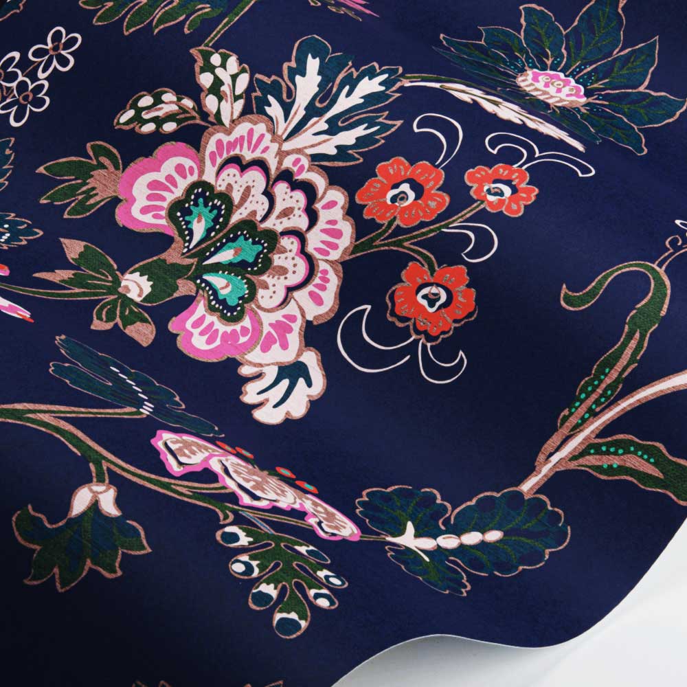 Vine Cottage Floral Wallpaper - Royal Navy - by Joules