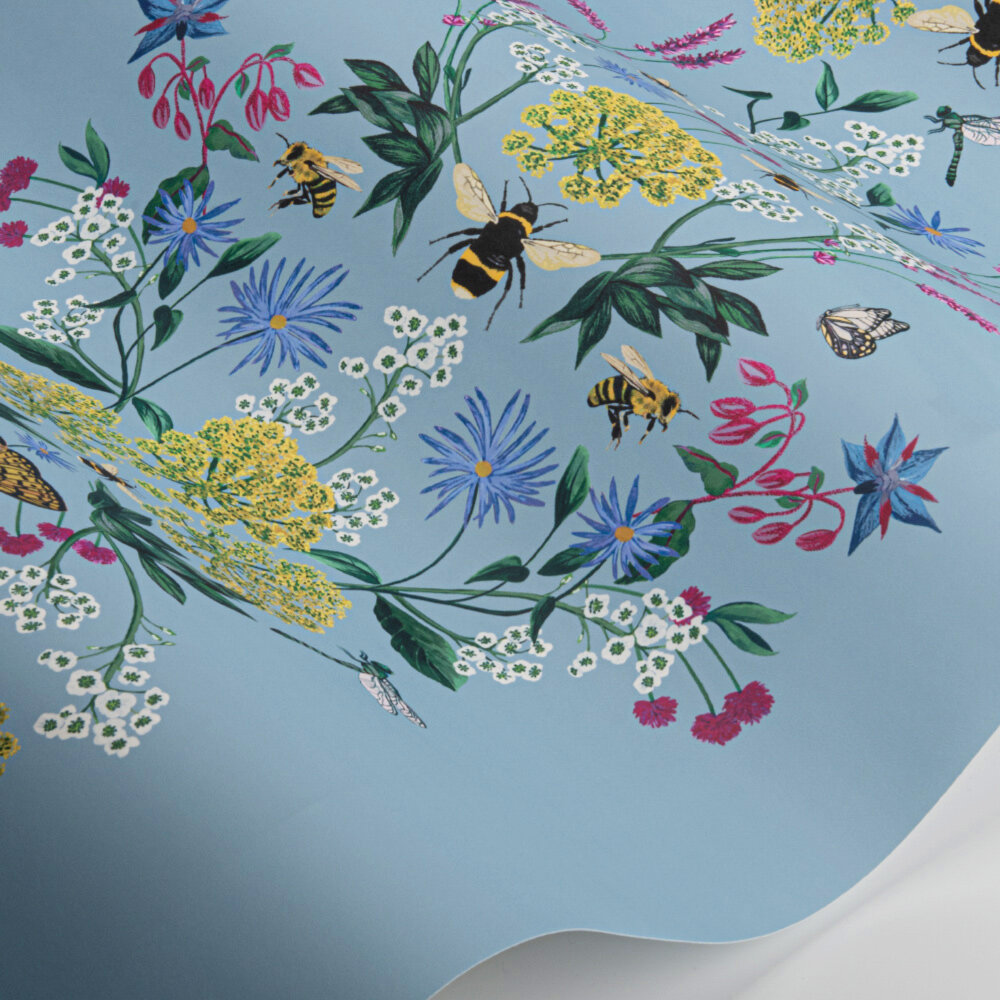 Perfect Pollinators Wallpaper - Haze Blue - by Joules