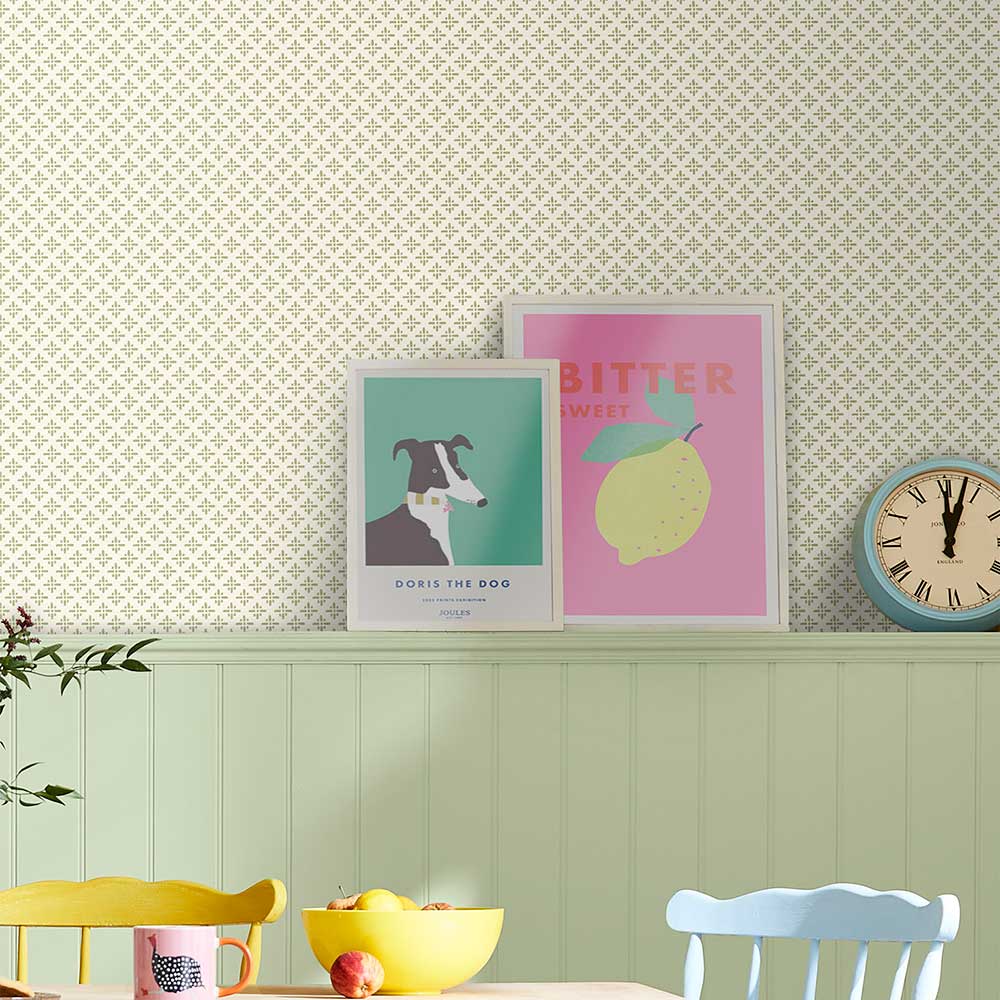 Beckett Star Wallpaper - Olive Green - by Joules