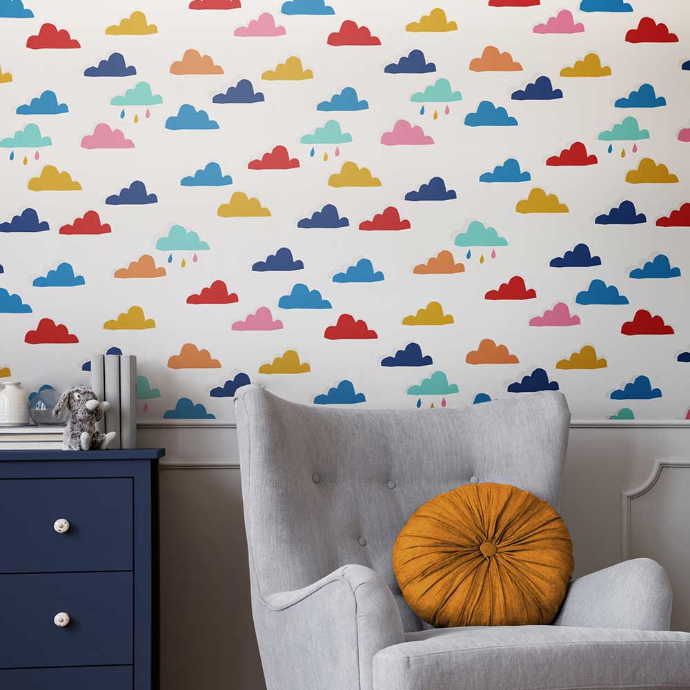 Whatever The Weather Wallpaper - White/Rainbow - by Joules