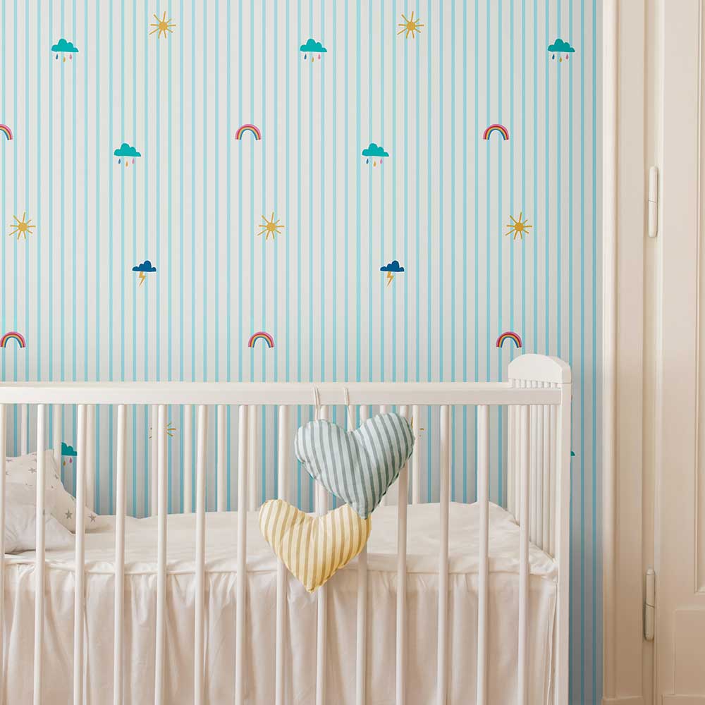 Whatever The Weather Icons Wallpaper - Haze Blue - by Joules