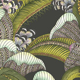 Hoopoe Leaves Wallpaper - Olive Green, Chartreuse & Fuchsia on Black - by Cole & Son. Click for more details and a description.