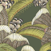 Hoopoe Leaves Wallpaper - Spring Green, Chartreuse & Coral on Forest - by Cole & Son. Click for more details and a description.