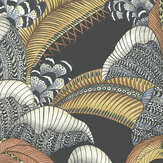 Hoopoe Leaves Wallpaper - Terracotta, Ochre & Ice Blue on Charcoal - by Cole & Son. Click for more details and a description.